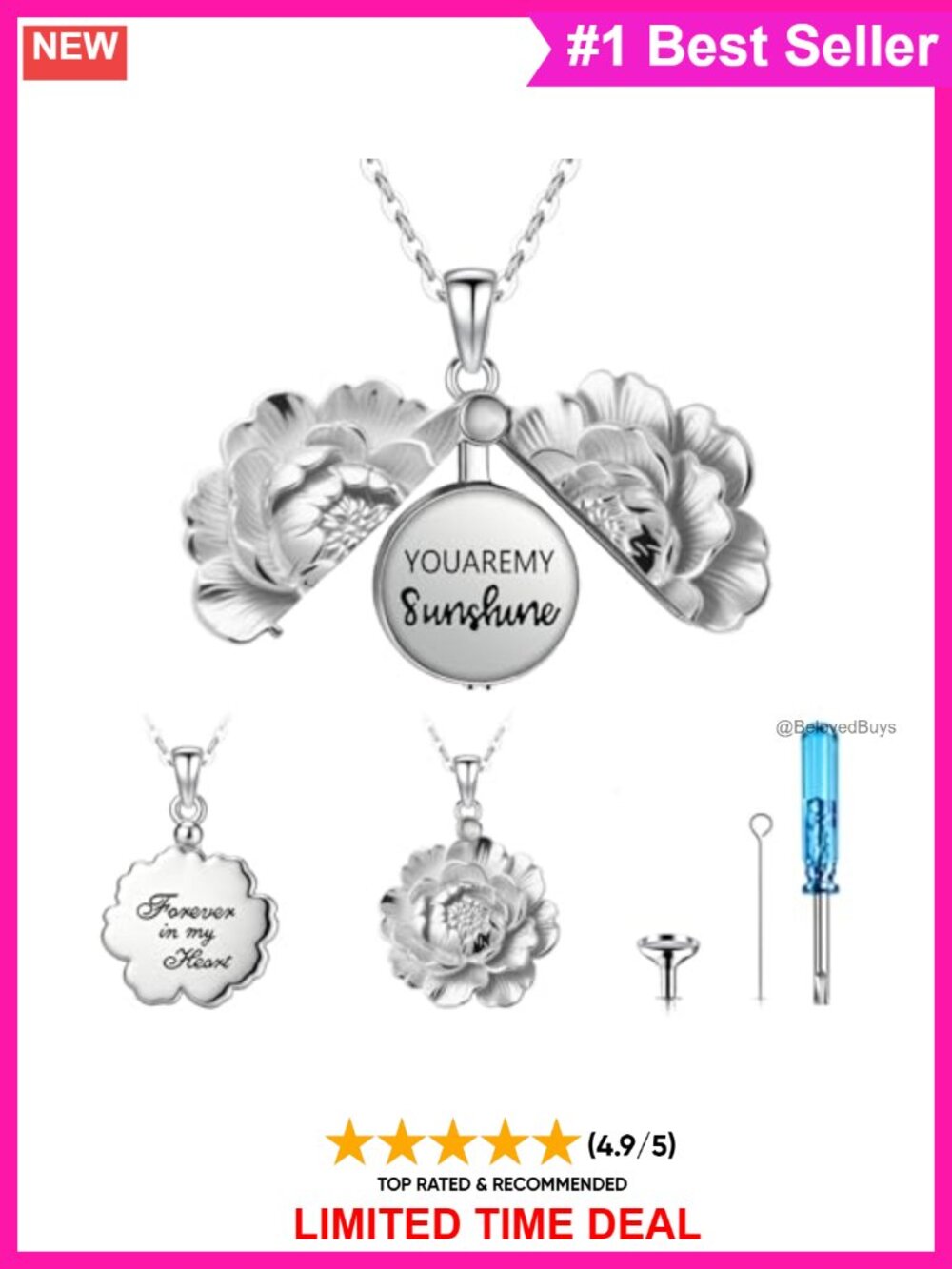 Sunflower Urn Locket Necklace Memorial Ashes Holder with Fill Kit